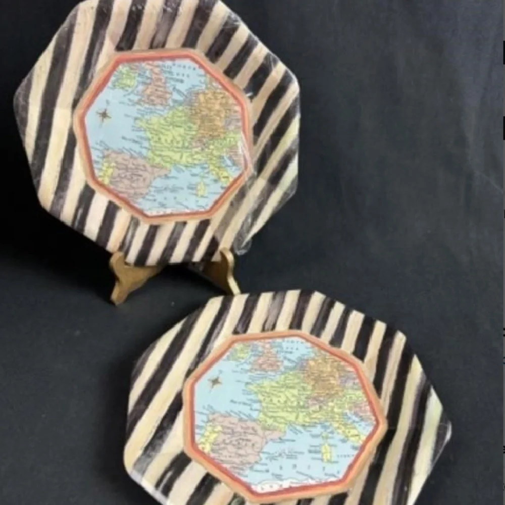 MacKenzie-Childs Vintage Paper Dinner Plates Atlas Sealed in Cellophane / set 12